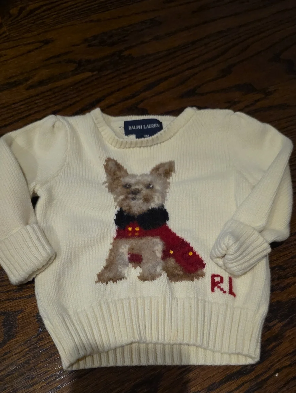 Ralph Lauren Cream Knit Sweater with Puppy Motif